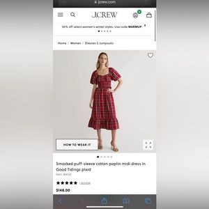 J Crew Poplin, Smocked Plaid Dress in Deep Ruby